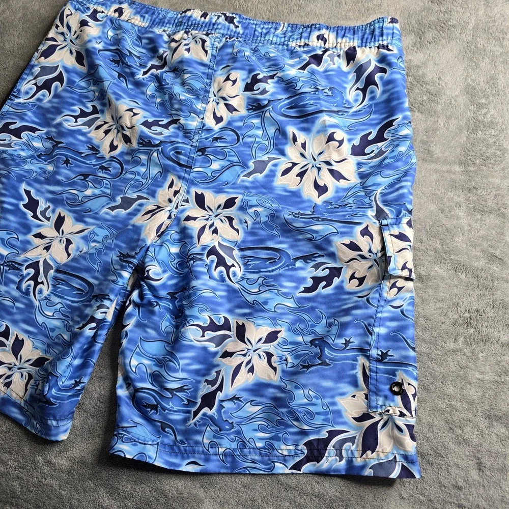 Gecko Hawaii Shorts Mens M Boardshorts Blue Floral Gecko Drawstring 10